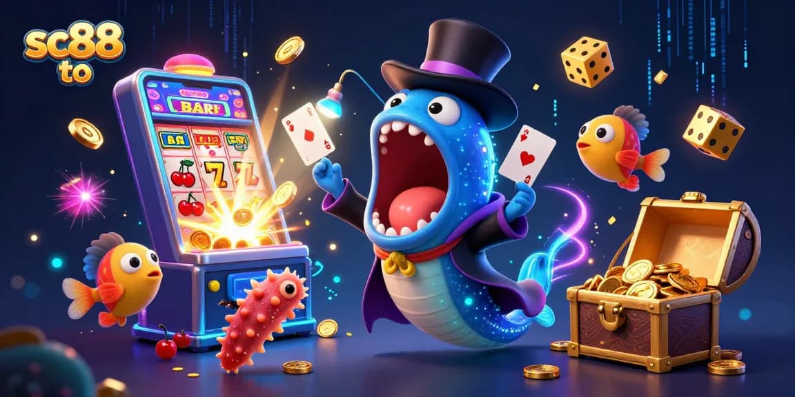 Engage with sc88 to, a vibrant 3D illustration showcasing a captivating underwater casino scene brimming with joy and excitement.