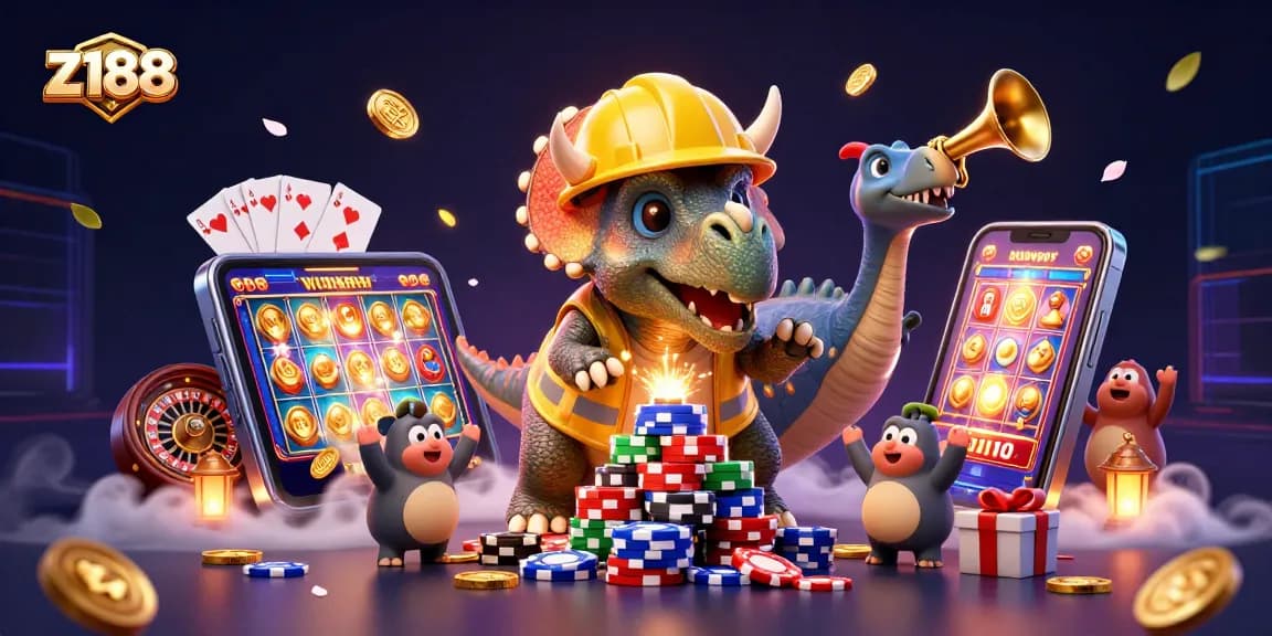 Experience thrilling gameplay at z188 with a lively scene of characters celebrating achievements in a casino setting.