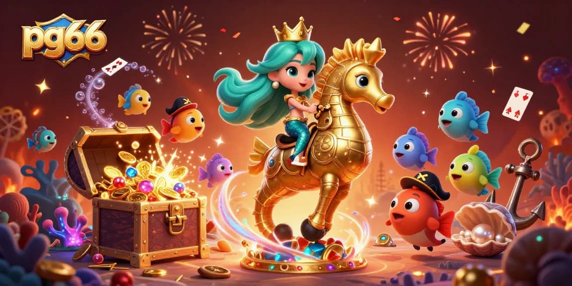 Engage in top-tier gaming excitement at pg66 with colorful characters in a vibrant underwater casino scene.