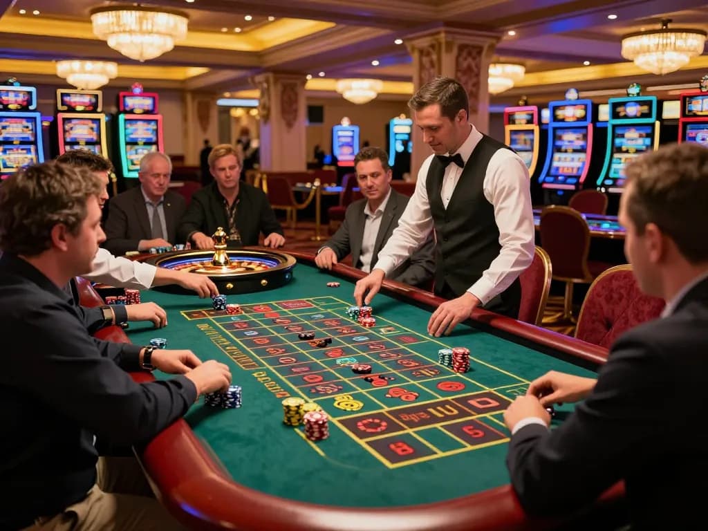 Players engage in a thrilling roulette game at a vibrant casino highlighting SC88 strategy.