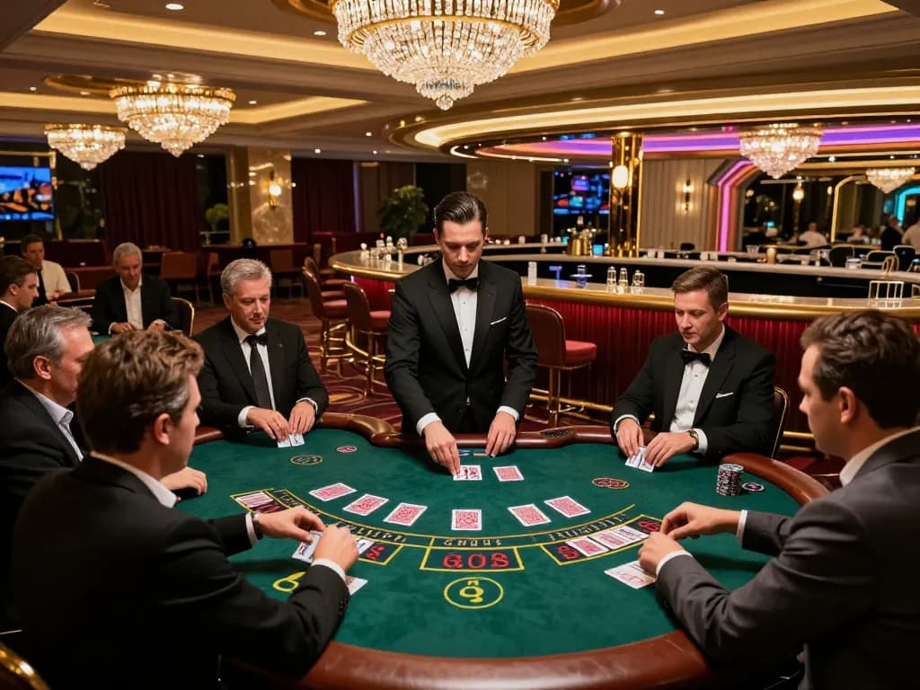 79KING players engaged in an intense blackjack game, showcasing strategic gameplay in a vibrant casino atmosphere.