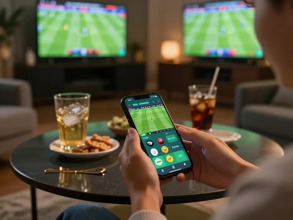 Experience thrilling sports betting with real-time scores and strategic wagering on a football match through mobile app.