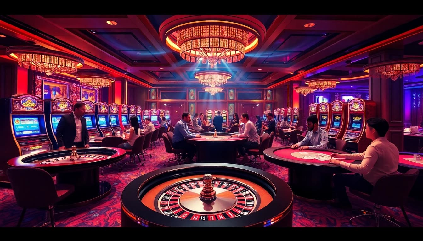 Players engaging in the thrilling Game 33win at a vibrant casino, capturing the excitement of high-stakes gambling.