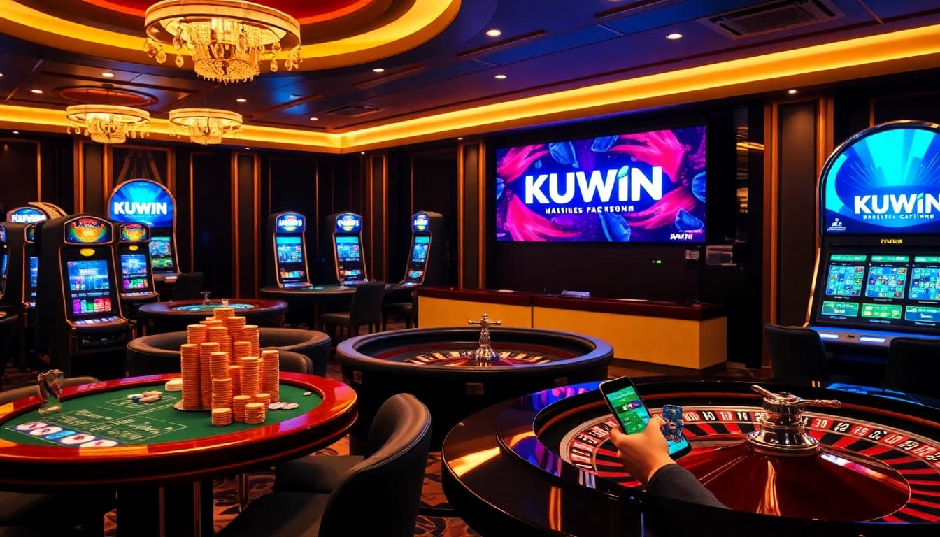 Engage with thrilling casino games on KUWIN with vibrant tables, captivating slot machines, and lively interactions.
