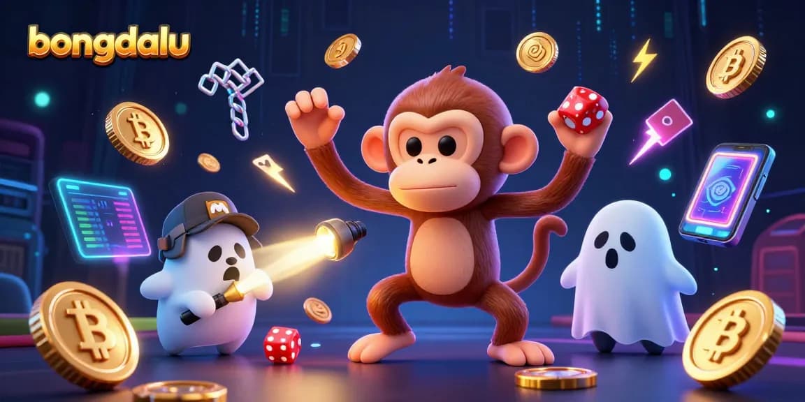 Bongdalu showcases a dynamic scene with a poltergeist monkey juggling golden coins, capturing the excitement of online sports betting.