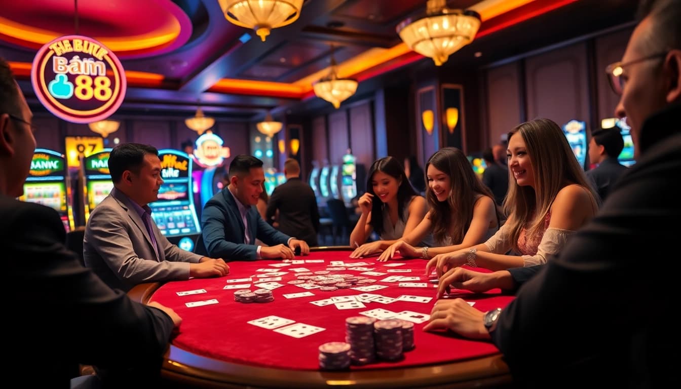 Engaging gameplay experiences at trang chủ kim88 with players enjoying casino games, chips, and cards.