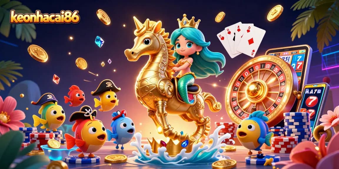 Experience thrilling gameplay at keonhacai86 with a vibrant casino scene featuring mermaid princess and seahorse.