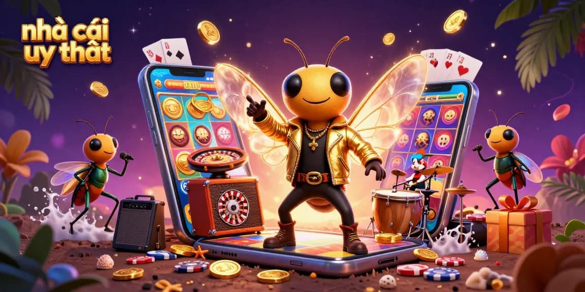 Enjoying dynamic slot games with nhà cái uy tín characters in a vibrant casino scene filled with winnings