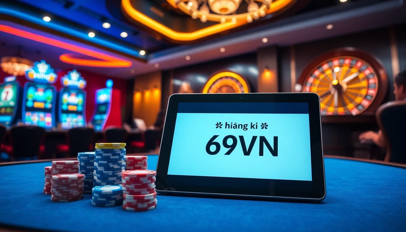 Engaging in a thrilling game while registering for Đăng ký 69VN at a luxurious casino setting.