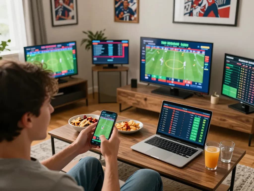 TR88 user excitedly placing bets in a lively sports betting environment using a smartphone.