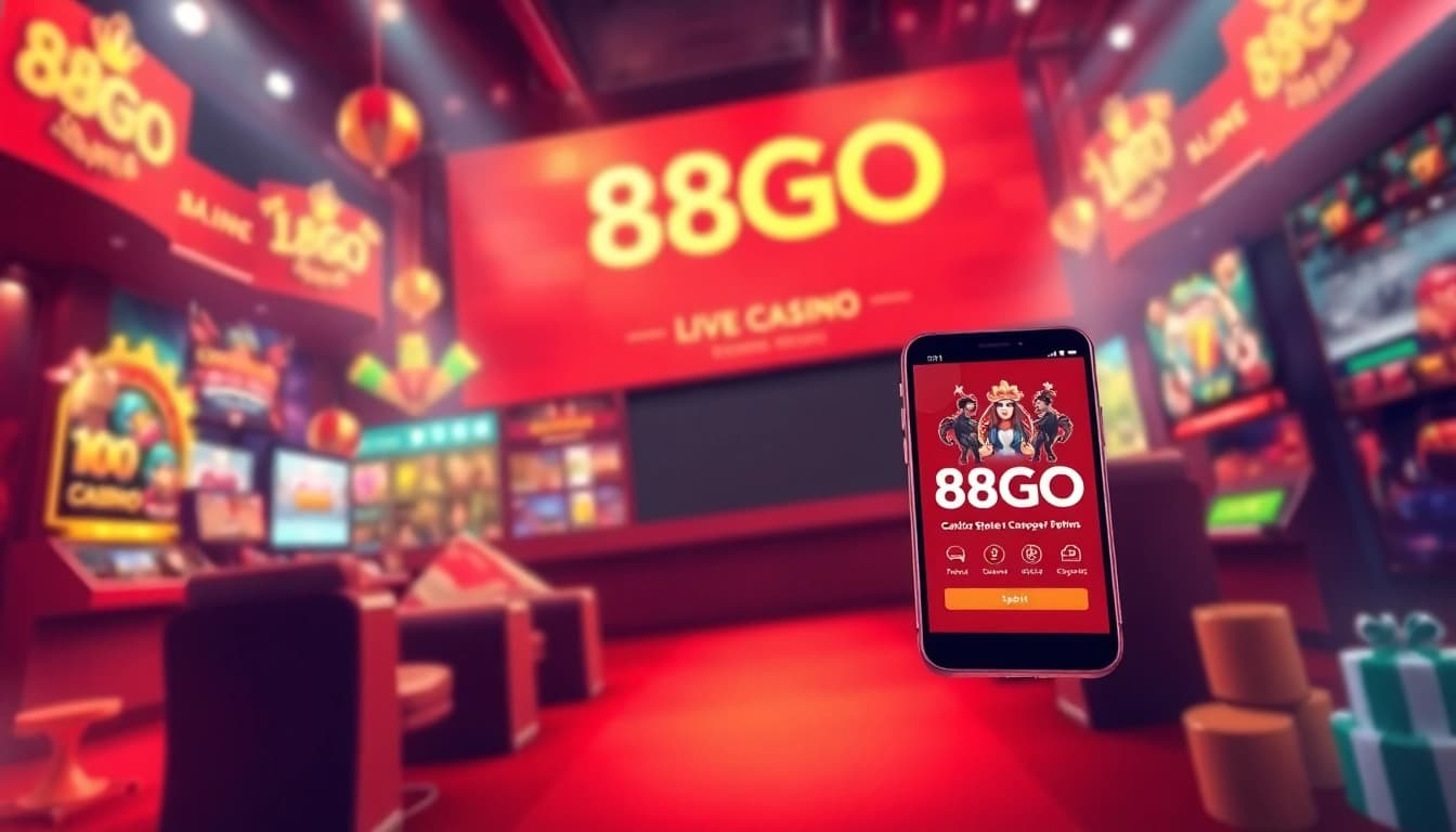 88GO online gaming platform with vibrant interface and mobile app display.