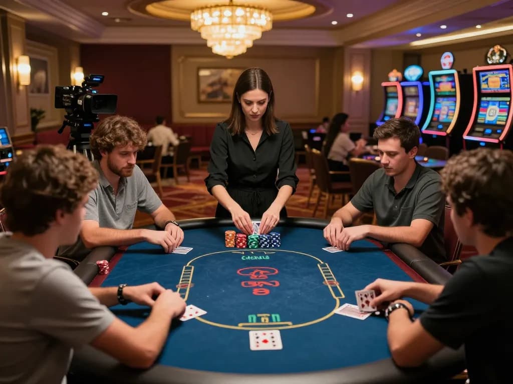 Engaged players strategizing at a high-stakes poker game in a luxury casino, showcasing the excitement of itwshow.