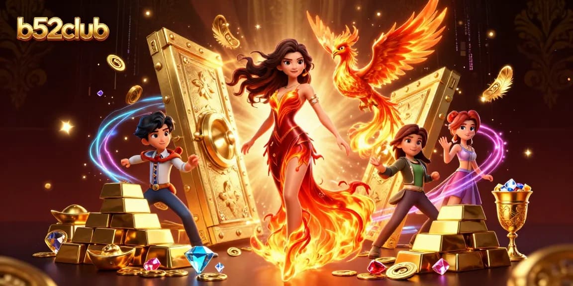 Engage with vibrant fire-themed illustration of b52club's thrilling casino adventures.