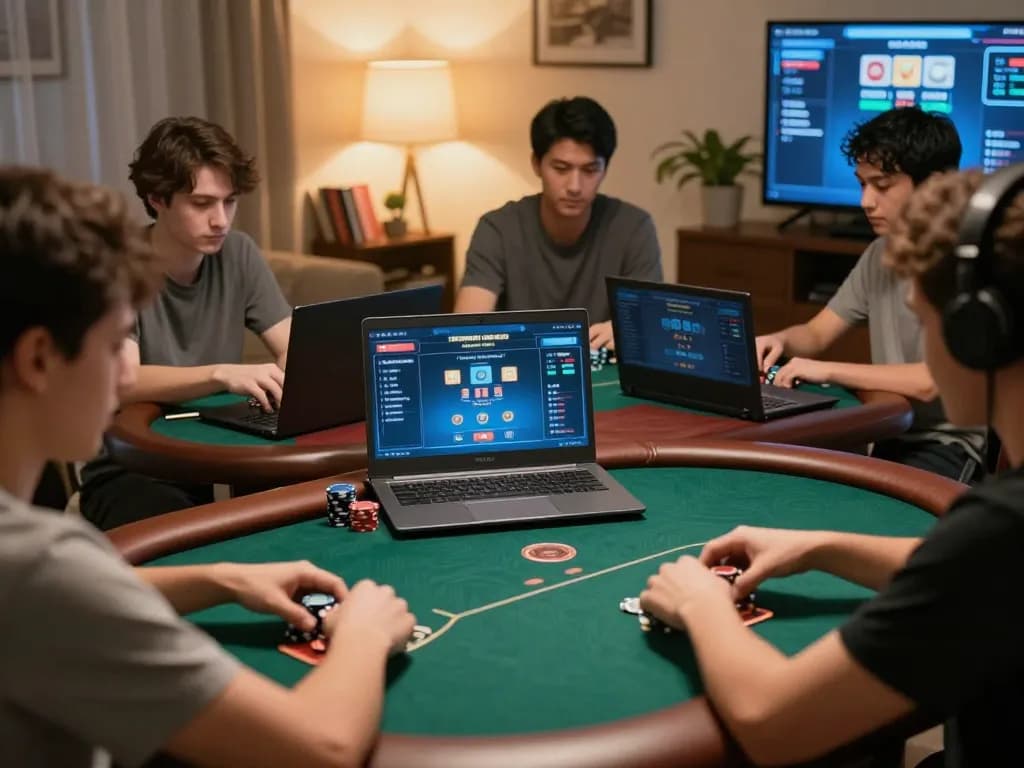 Players strategize in a lively online poker game at lapak303, highlighting dynamic gameplay.