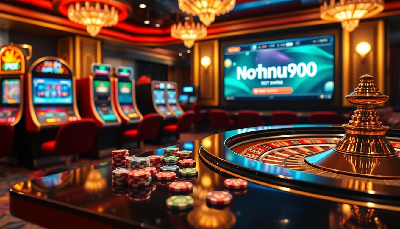 Experience thrilling gaming at https://nohu90.pink/ with vibrant slot machines and poker chips.