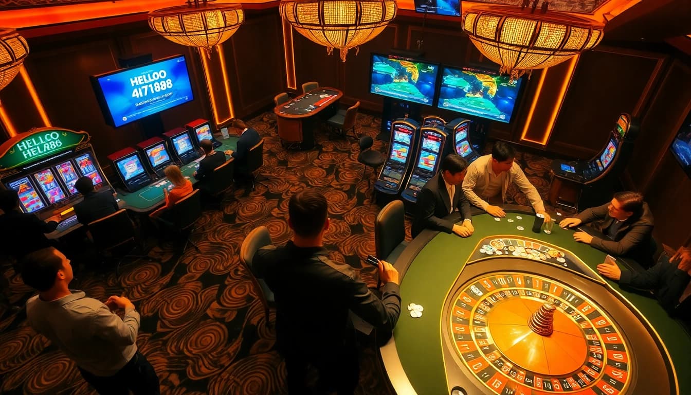 Experience the excitement of HELLO88 with diverse gaming options in a luxurious casino atmosphere.