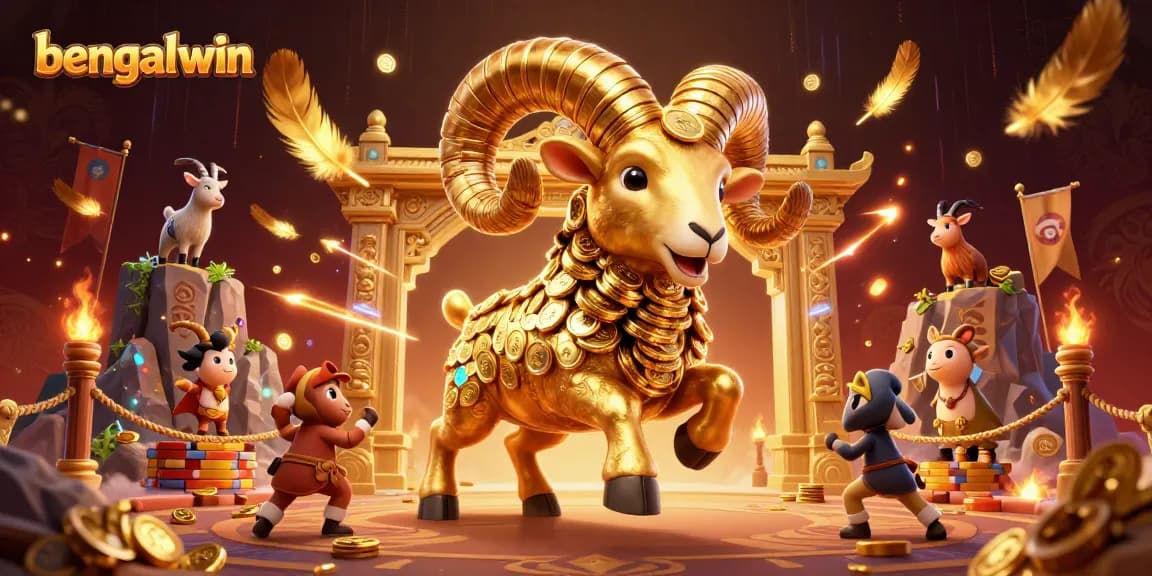 Bengalwin casino thrills with a golden ram triumphing at a dynamic gaming arena.