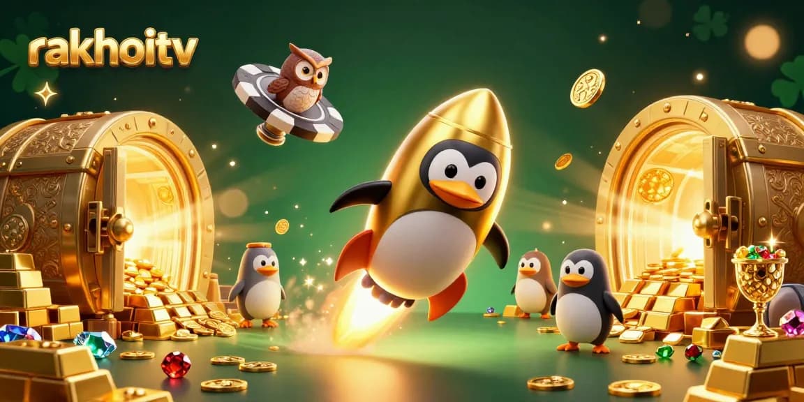 Join rakhoitv as a golden penguin journeys toward a captivating casino adventure in space.