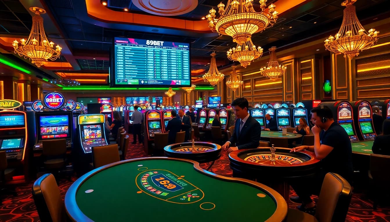 Experience high-stakes action at 89BET's luxurious casino with poker chips and roulette.