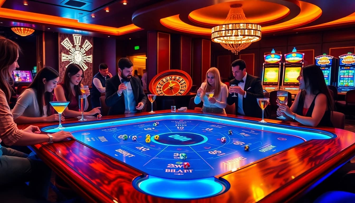 Engage in the Okwin game at a vibrant casino table filled with excitement.