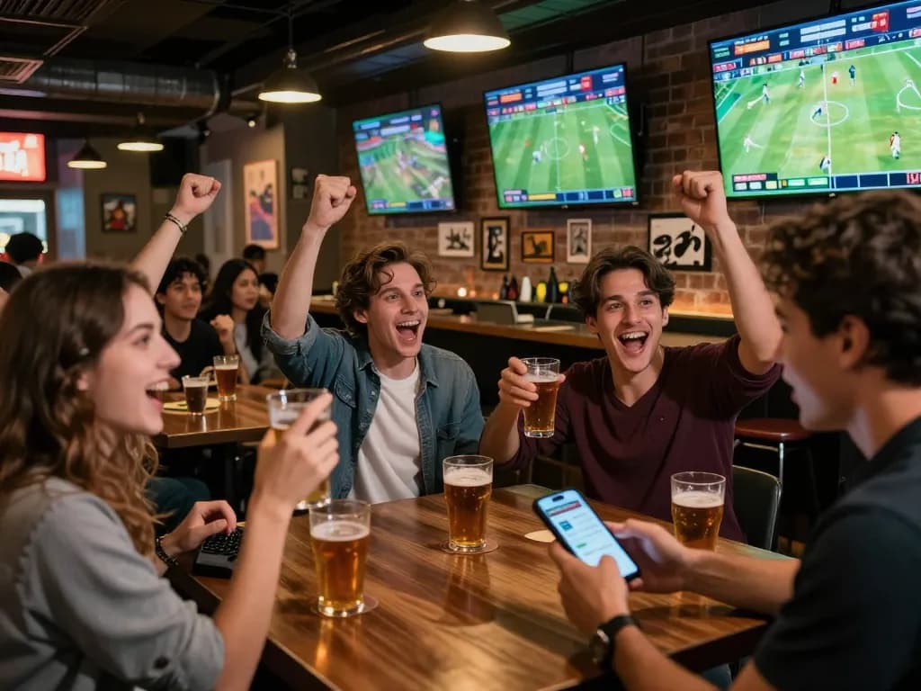 Experience the excitement of sports betting at https://tx88at.com/ with friends at a lively bar.