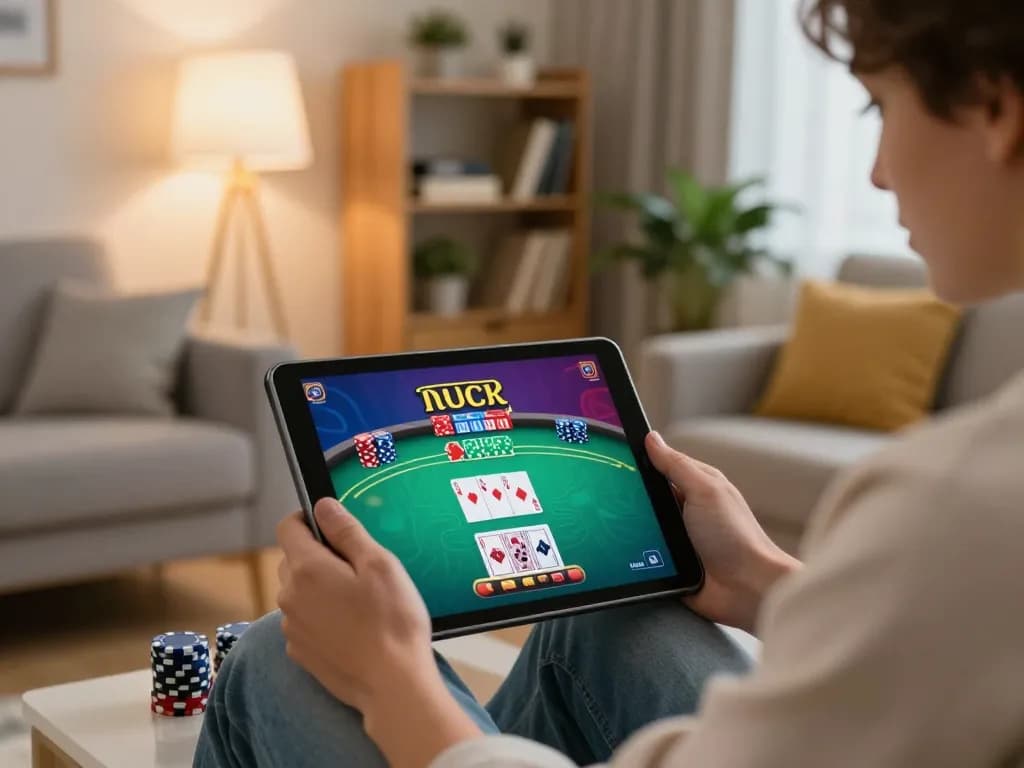 Gambling action on https://lc88.jpn.com/ poker game as player makes strategic choices.