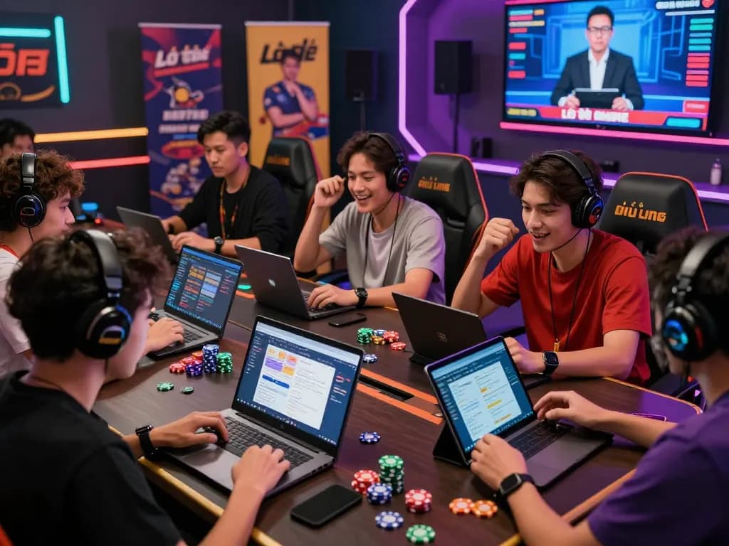Engaging online gaming scene highlighting players enjoying đánh đề online with vibrant atmosphere and modern devices.