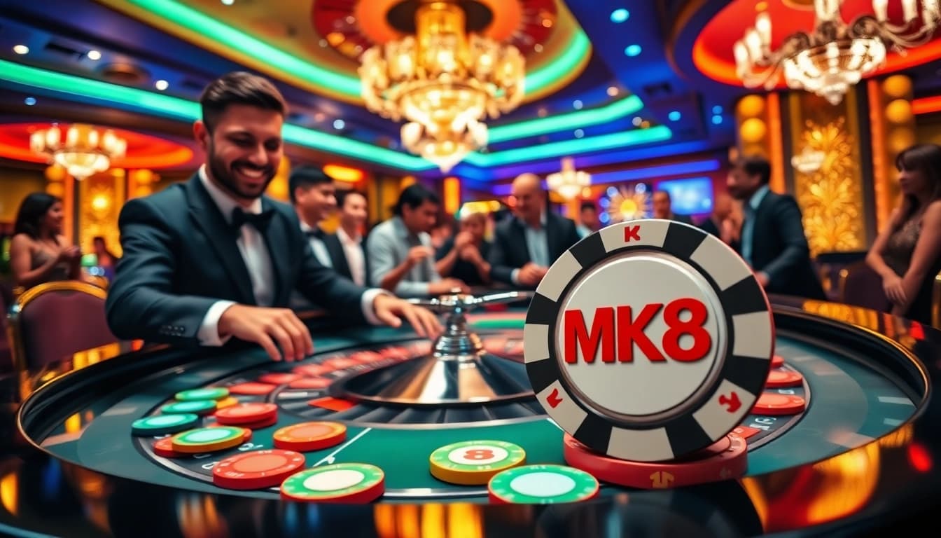 Experience thrilling bets at MK8-themed poker chips on a vibrant casino table.
