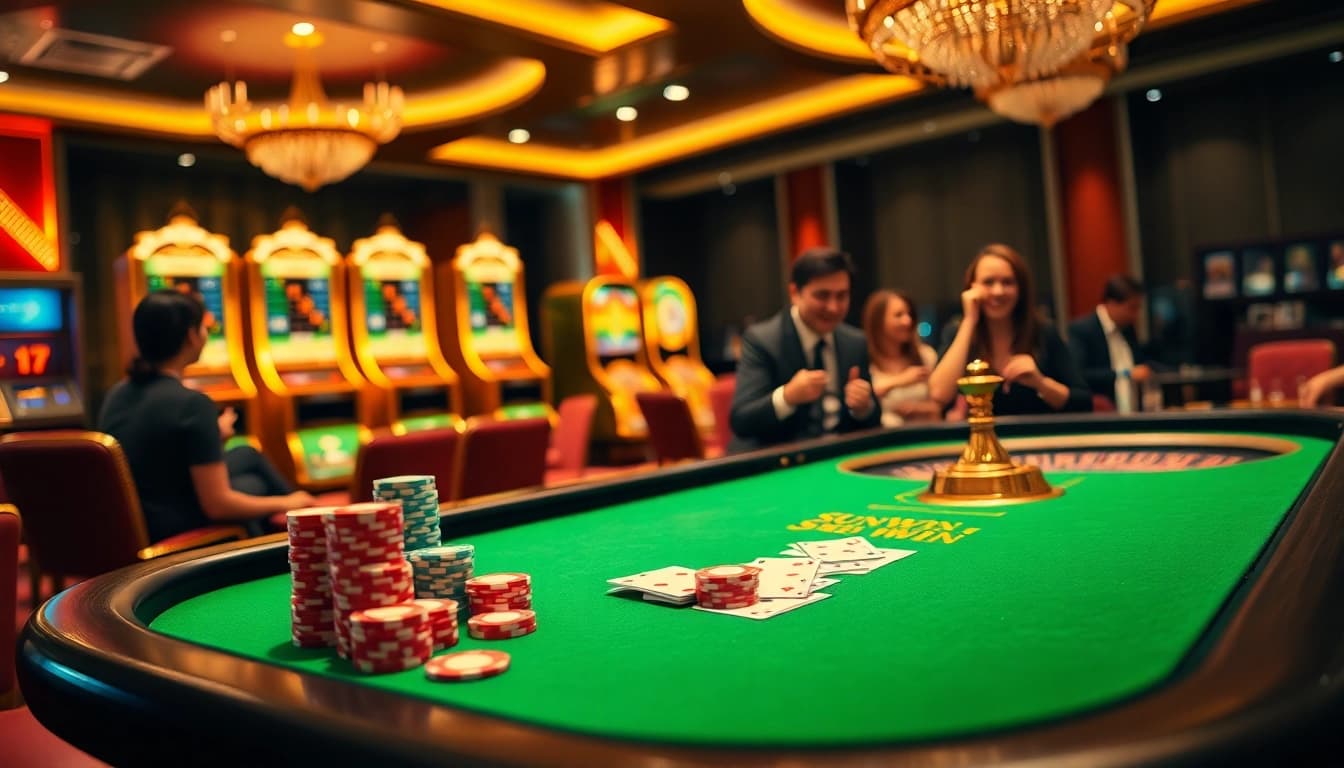 Sunwin table game scene with vibrant colors, poker chips, and casino excitement