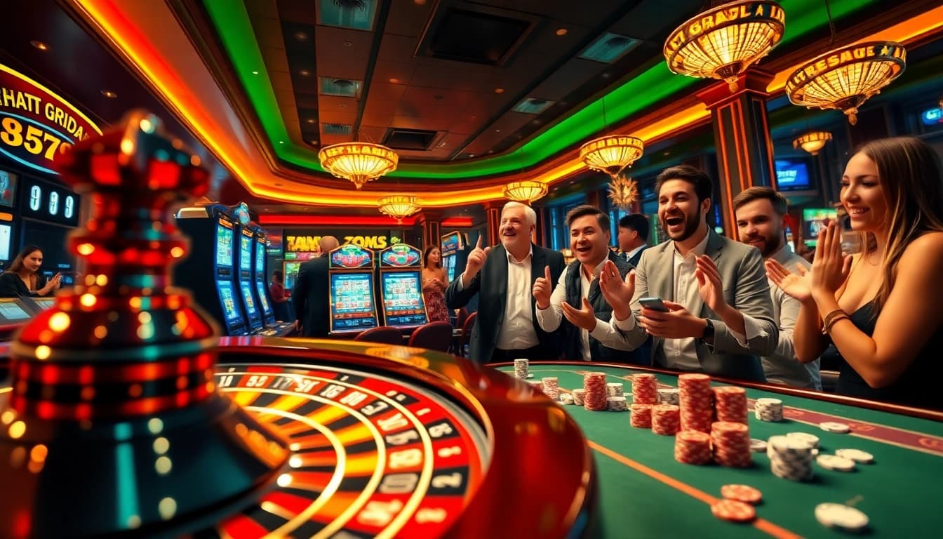 Engaging view of a thrilling casino experience at 8KBET 456 featuring poker and slot machines.