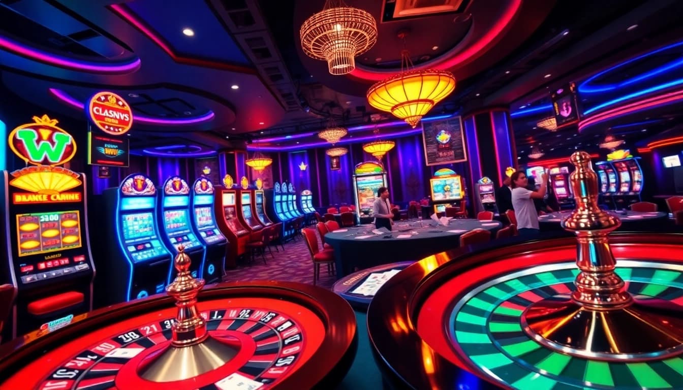Engaging gambling experience at nhà cái 58WIN, showcasing vibrant slot machines and an exciting poker table atmosphere.
