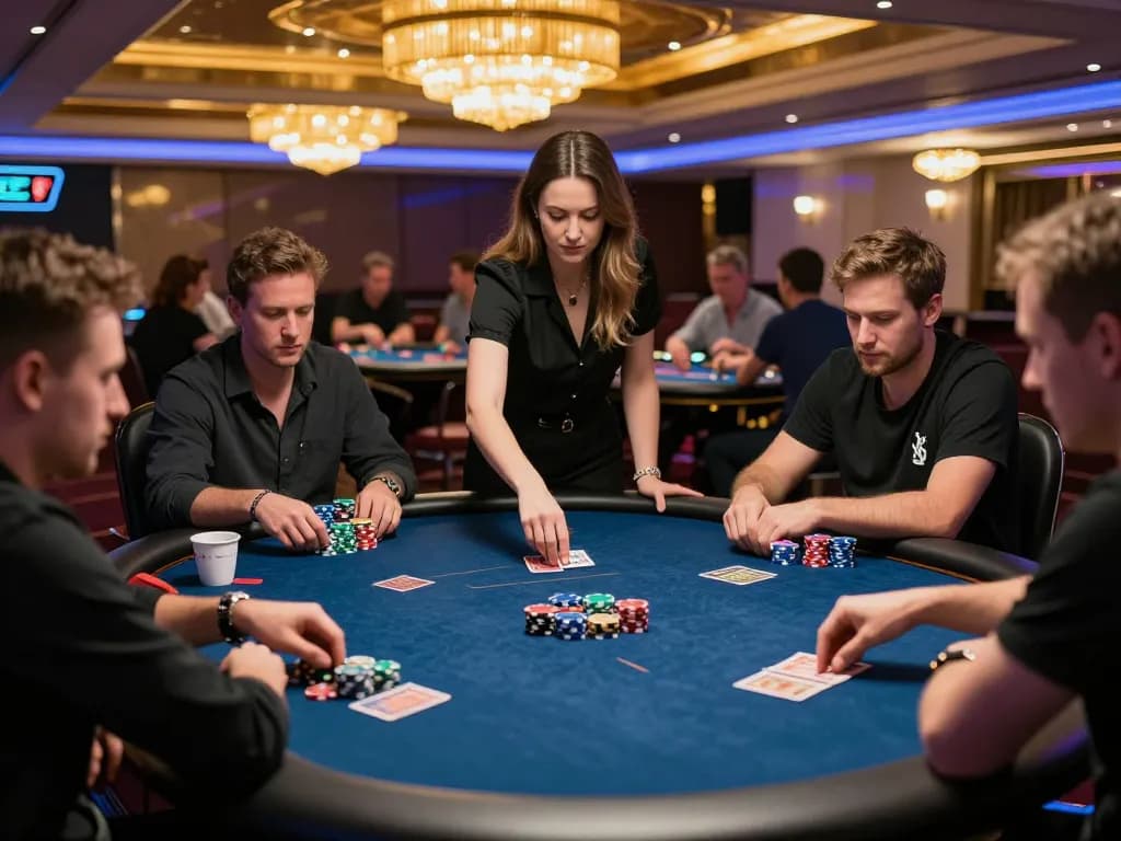 Players enjoying an intense poker game at a casino, showcasing Go 88 strategy and excitement in action