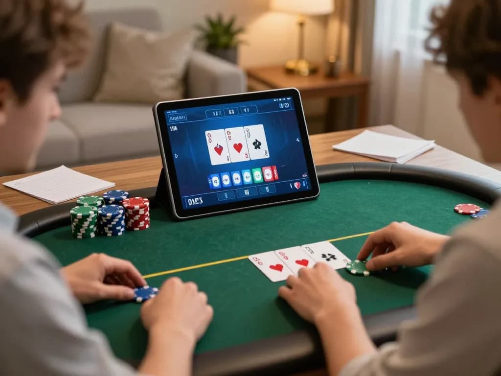 Players engaging in strategic poker gameplay on 789club mobile app with vibrant chips and cards displayed