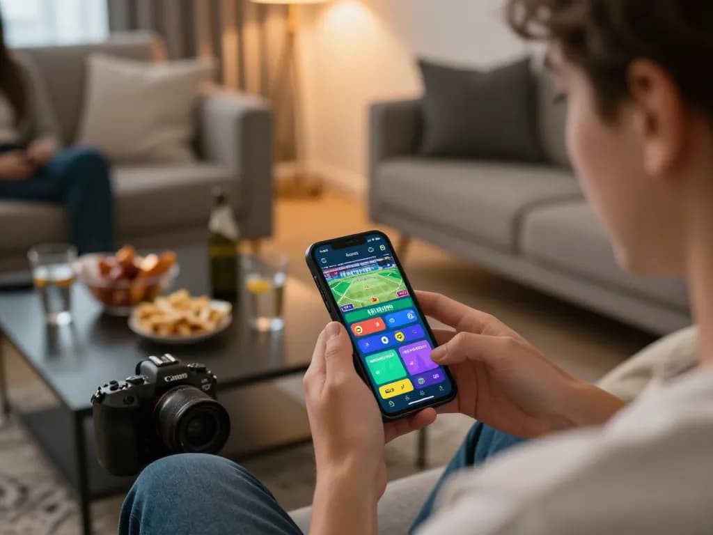 Engaging online sports betting scene with ee88 app in use and dynamic atmosphere