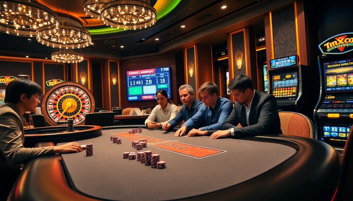 Experience the excitement of 7m cn with players enjoying poker at a vibrant casino table.