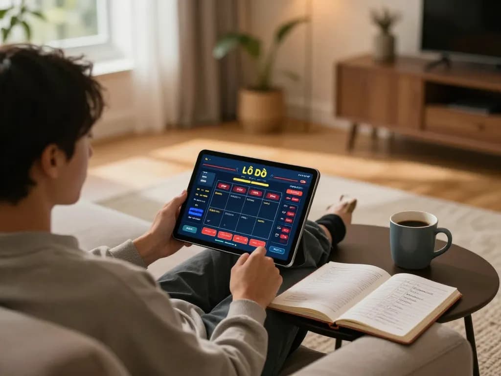 Lô Đề betting interface displayed on a tablet in a cozy gaming setup.