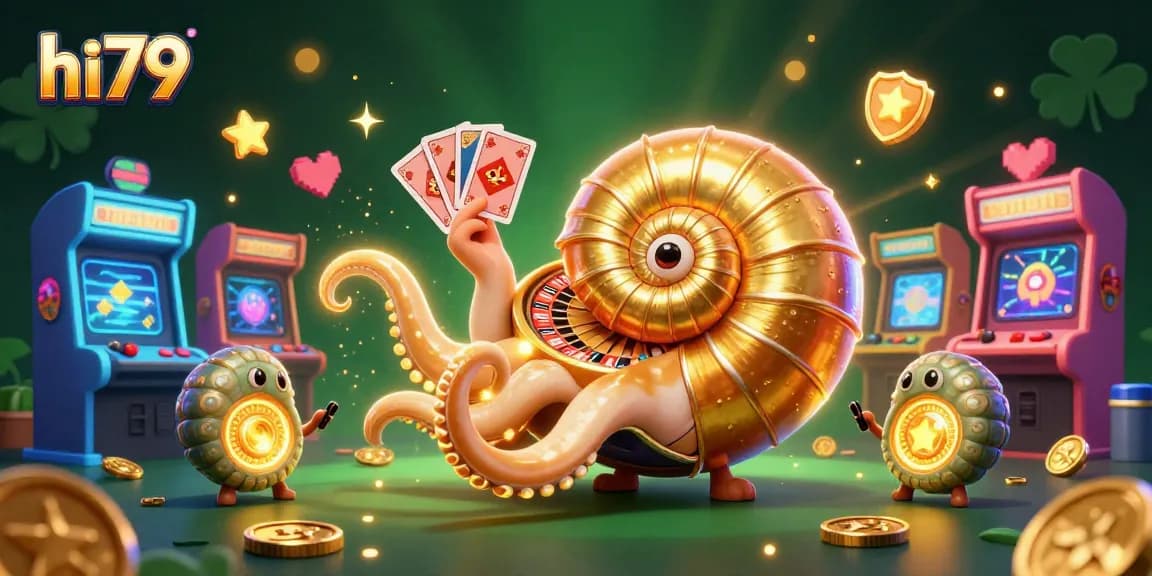 Win big with hi79 in a vibrant casino scene featuring a giant nautilus roulette wheel.