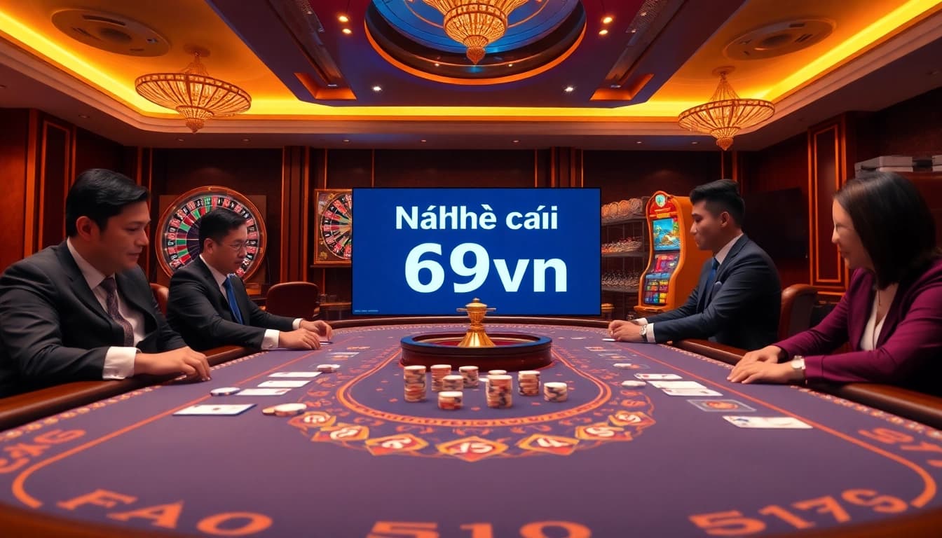 Experience the thrill of online gambling with Nhà cái 69vn, showcasing a high-stakes poker scene.