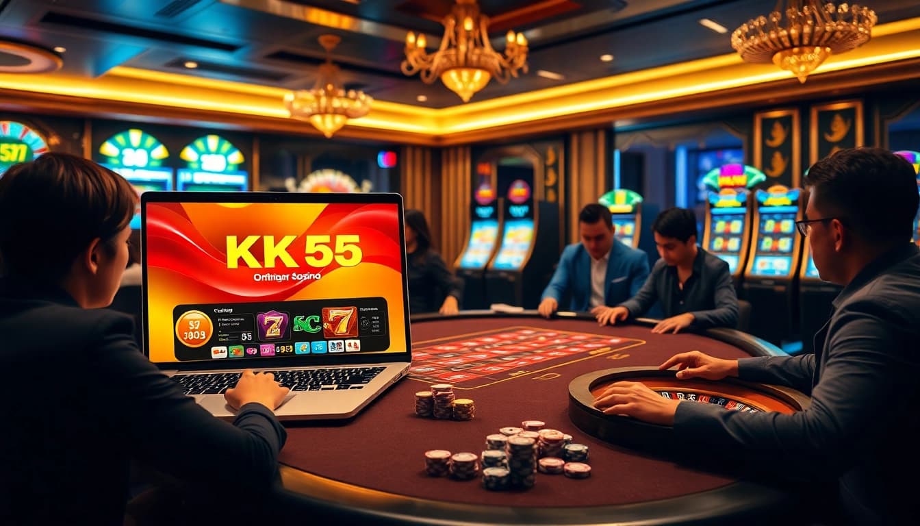 Players enjoying a thrilling game at KK55 online casino with vibrant atmosphere.
