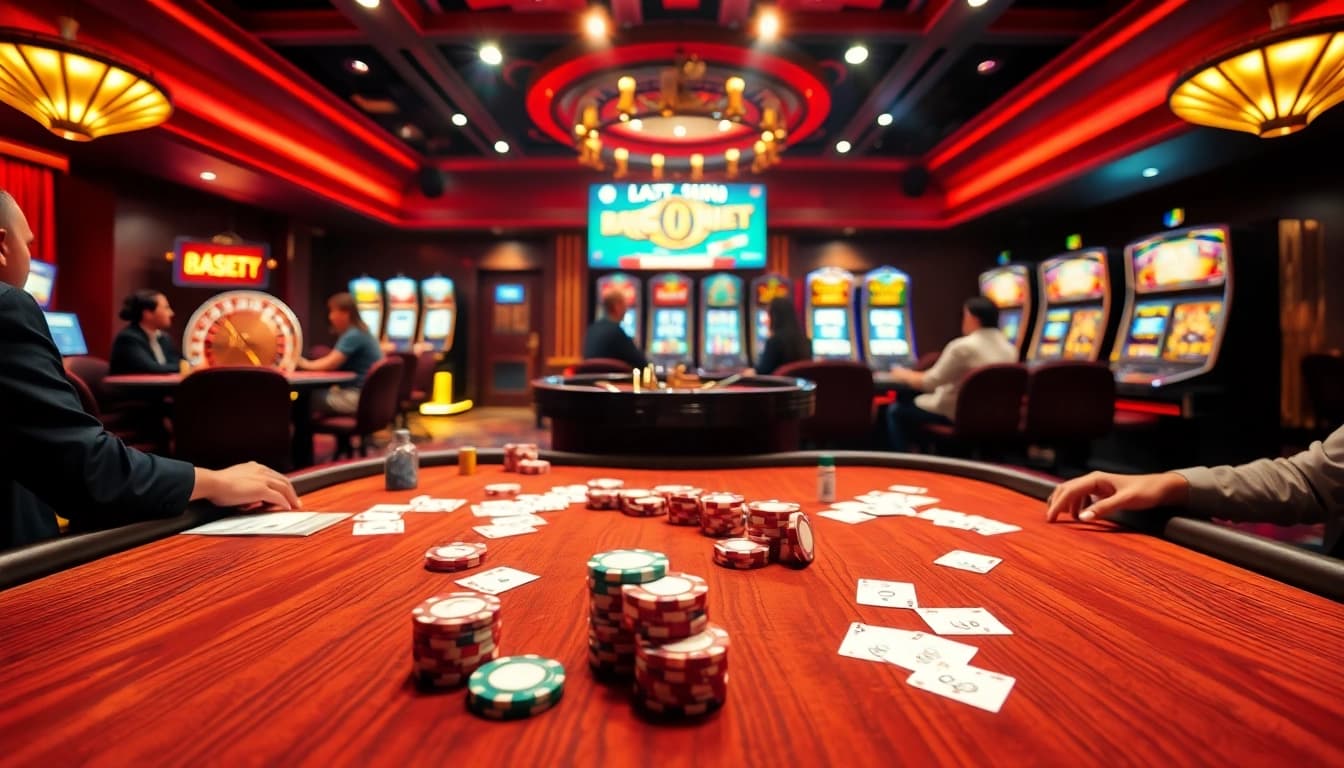 Experience thrilling poker action at https://tt88vip.top/ with colorful chips and a spinning roulette wheel.