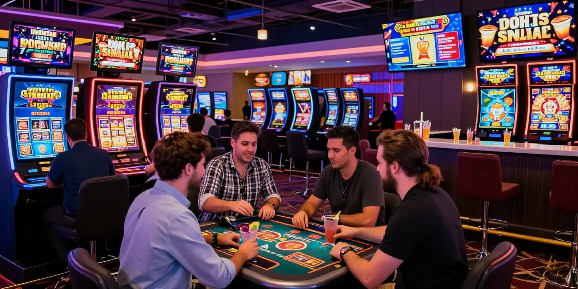 Players engaging in exciting games at a lively non uk casino with vibrant promotions.