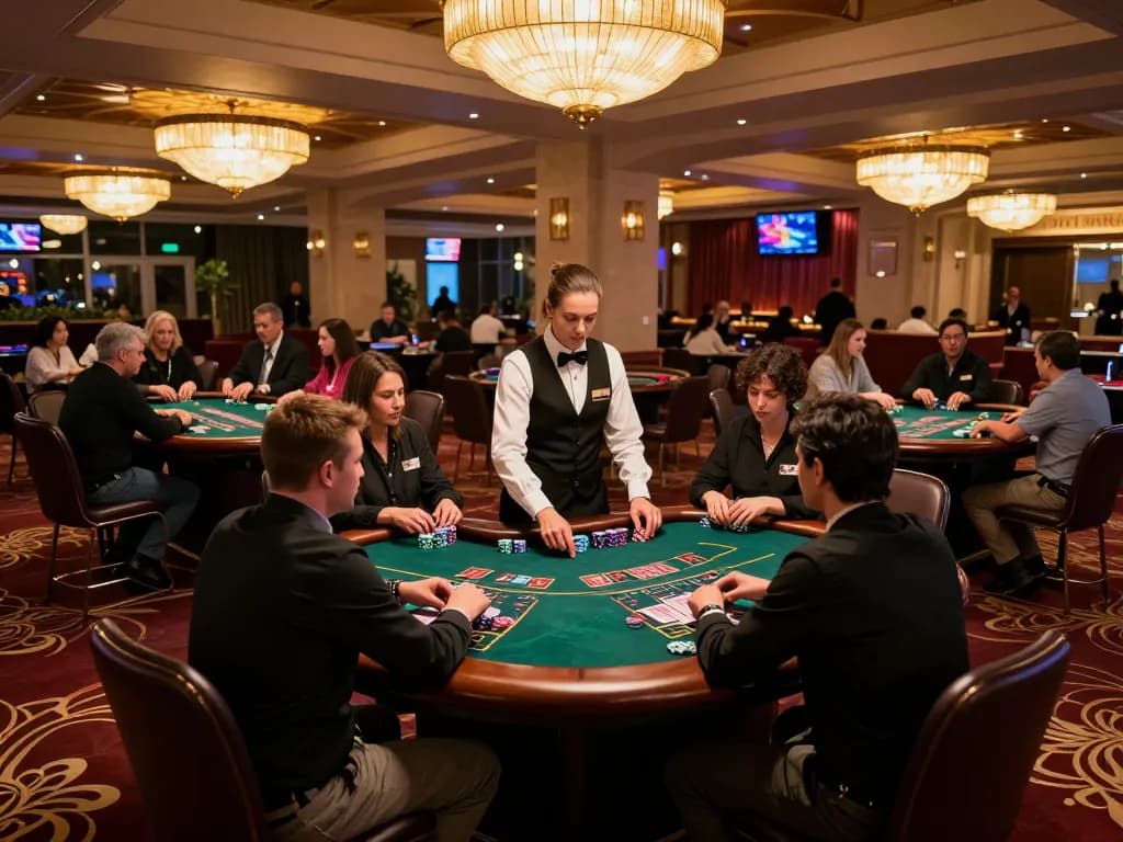 Players enjoying dynamic blackjack action at the upscale casino floor, as depicted on https://www.mnm88.com/