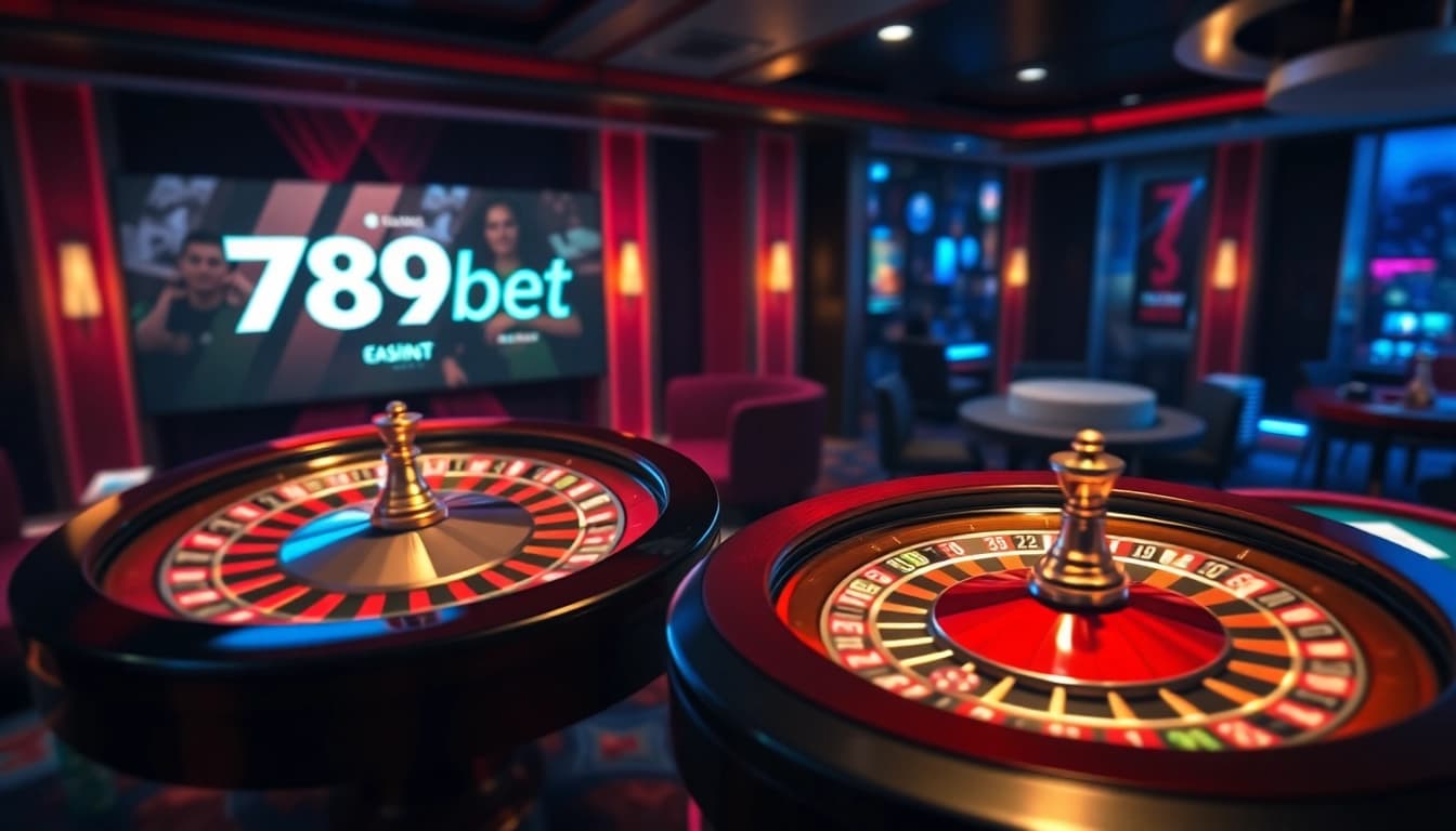 Engaging players in a stunning online casino setting at 789bet, featuring roulette and poker.