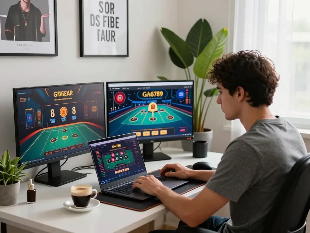 Player engaging in online casino gaming at GA6789 platform from a cozy home setup