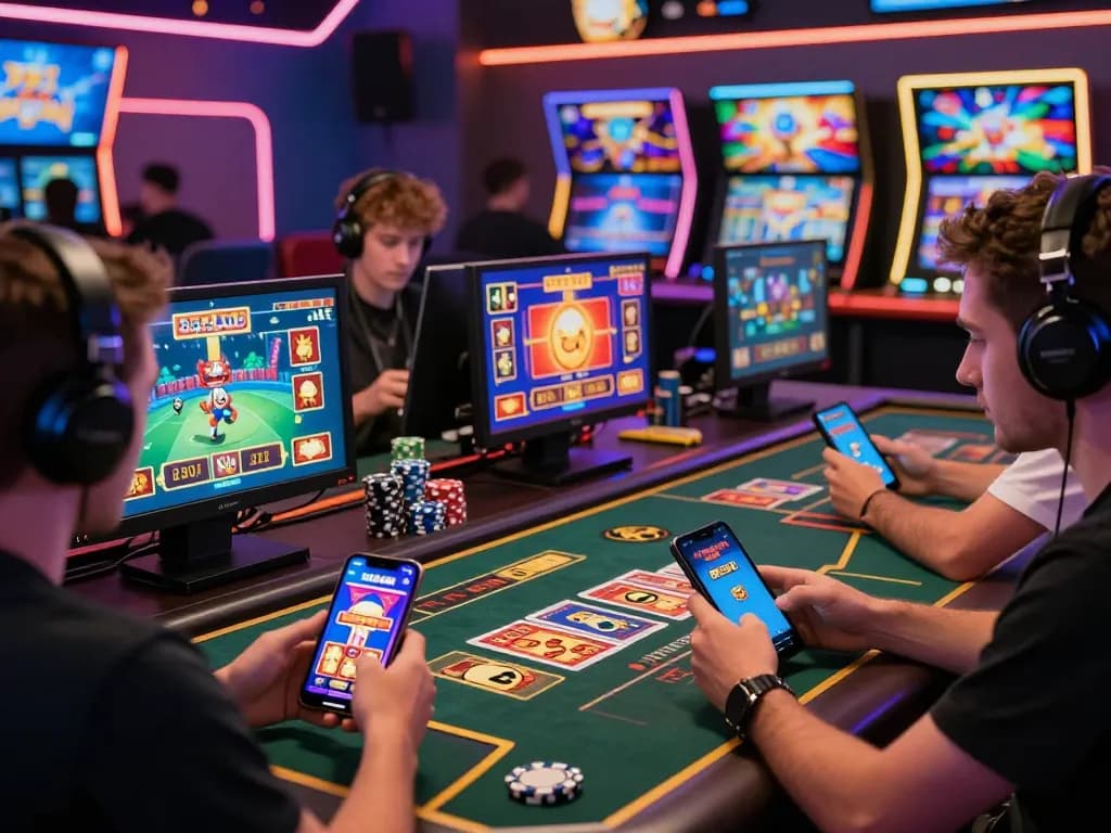 Engaging players using tải b52 club app in modern gaming environment filled with bright colors and excitement