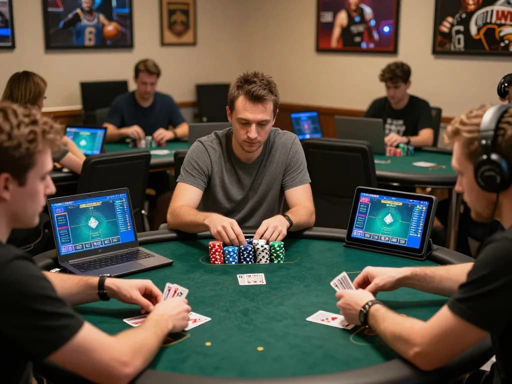Engaging online poker gameplay at 68win with players strategizing over digital screens