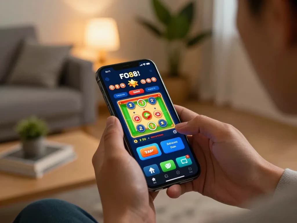 Player engaging with the FO88 app for online gambling, showcasing vibrant game interface.