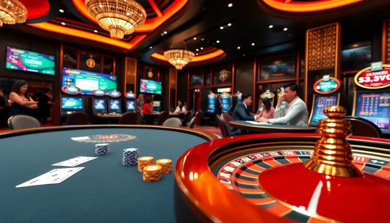 Experience the thrill of Nhà Cái 789win with a luxurious casino scene featuring poker tables and vibrant gaming.