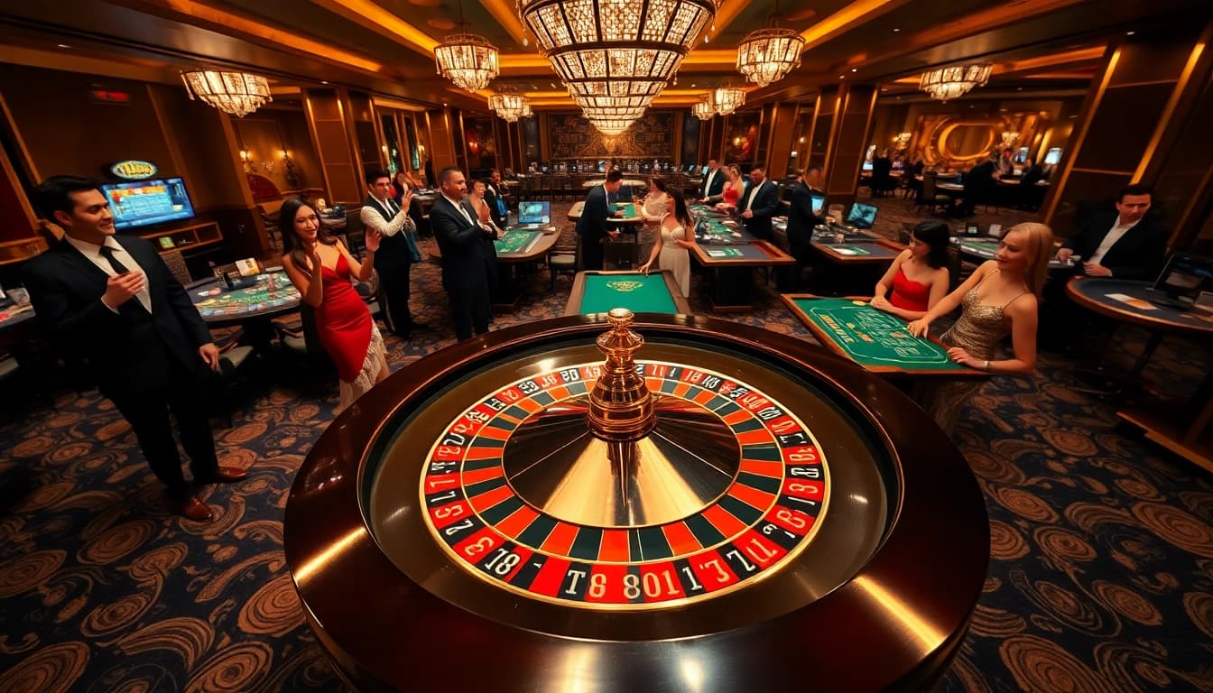 Players winning at the TG88 roulette table in a glamorous casino setting.