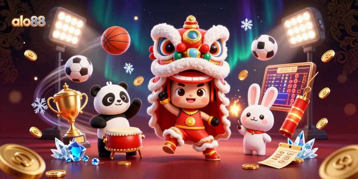 Experience exciting betting action with alo88, featuring a vibrant lion dance, sports elements, and dynamic game effects.